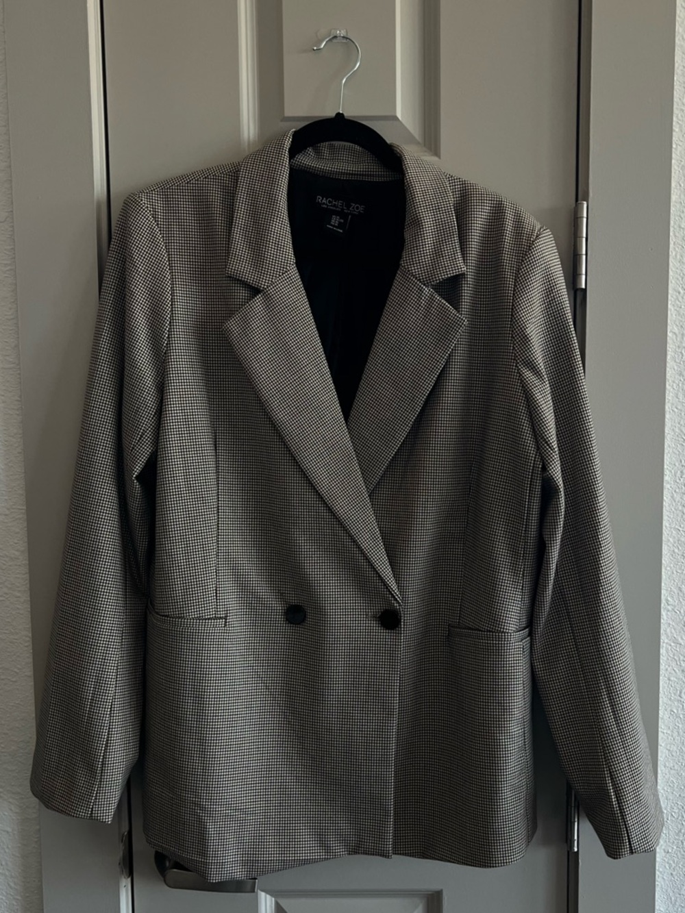 Rachel Zoe Gray Houndstooth Double-Breasted Blazer